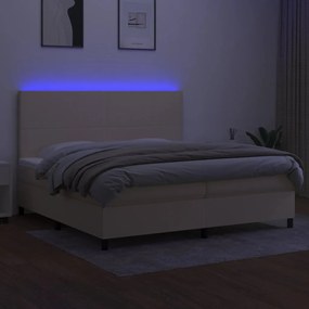 Cama box spring c/ colchão e LED 200x200 cm tecido cor creme