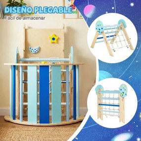 Conjunto de escalada triangular para crianças dobrável com arco, rampa e escalador, brinquedo de madeira para bebés, brinquedo Montessori azul