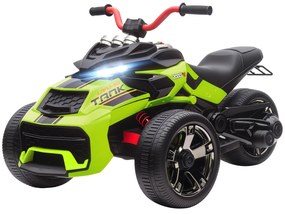 Mota Elétrica para Crianças 12V com 2 Motores Velocidade até 5 km/h 3 Rodas Faróis Buzina Música 113x74x63 cm Verde