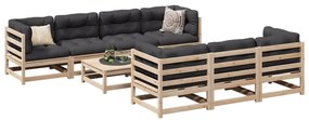 8 pcs conjunto sofás de jardim com almofadões pinho maciço