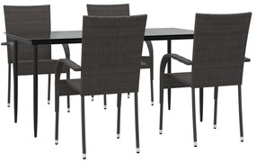 5 pcs conjunto de jantar para jardim vime PE castanho