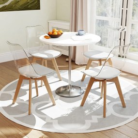 Conjunto de 4 cadeiras de jantar modernas (MESA NÃO INCLUIDA) sem braços com encosto Pernas em madeira de faia Almofada macia branca, cadeiras transpa