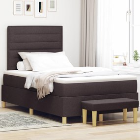 Cama Box Spring com Colchão e Banco Castanho Escuro 120x200 cm Tecido