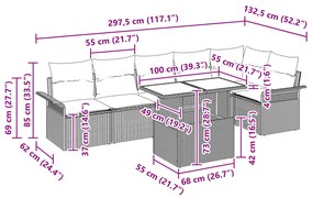 Conjunto de Sofás de Jardim vidaXL de 7 peças com Almofadas Preto de V