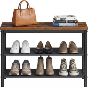 Sapateira, Estante para sapatos em metal com 3 prateleiras 30 x 75 x 50,5 cm castanho-preto