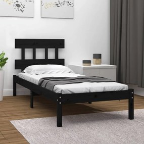 vidaXL Estrutura de cama solteiro 90x190 cm madeira maciça preto