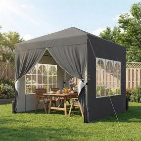 Tenda de jardim 2,5 x 2,5 m, tenda pop-up dobrável com altura ajustável, proteção UV50+, montagem fácil, cinzento escuro