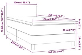 Cama box spring c/ colchão/LED 100x200cm tecido castanho-escuro