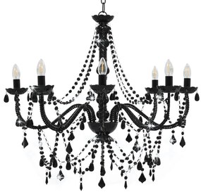 Lustre com contas lâmpadas 8 x E14 preto