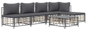 6 pcs conjunto lounge de jardim c/ almofadões vime PE antracite