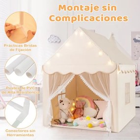 Tenda de brincar para crianças 105 x 120 x 140 cm para interior e exterior com tapete grosso Bege
