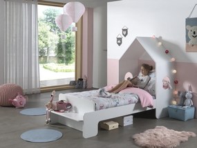 Conjunto cama infantil CASAMI (90x200) + Estrado + Guarda Roupa 1 Porta Branco e Cinza