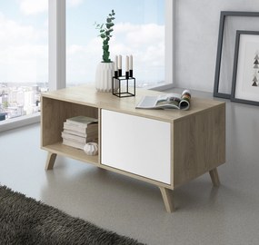 Mesa de café com portas, sala de estar, modelo WIND, cor da estrutura Puccini, cor da porta Branco, medidas 92x50x45cm de altura.
