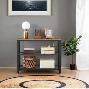 Mesa consola de estilo industrial com 3 níveis 101,5 x 35 x 80 cm castanho vintage-preto