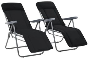 Cadeiras de jardim dobráveis com almofadões 2 pcs preto