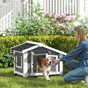 Casota para Cães de Exterior em Madeira Casa para Cães Médios com Teto de Asfalto Chão Removível 98x76x69,5 cm Cinzento
