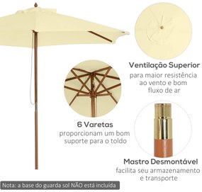 Chapéu de Sol Ø250x225cm Chapéu de Sol com Mastro de Madeira com 6 Has