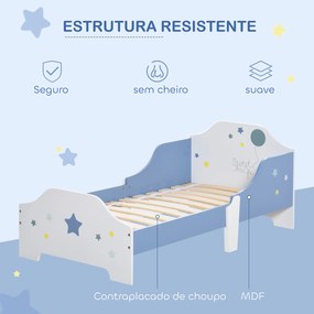 Cama para Crianças 143x74x59 cm (COLCHÃO NÃO INCLUIDO) Cama Infantil com Desenho em Estrelas Carga 50 kg para Dormitório Azul e Branco