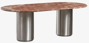 Mesa De Jantar Oval 220 X 110 Cm Luceida Mármore Vermelho Chigan & Aço Inoxidável Escovado - Sklum
