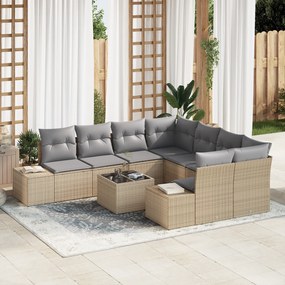 Conjunto de Sofás de Jardim de 9 peças com Almofadas Bege em Poliéster
