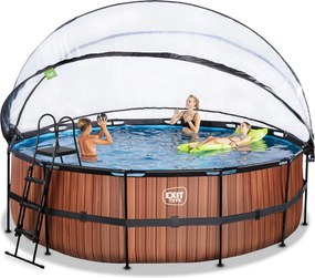 Piscina Redonda Wood ø450x122cm com bomba de filtro de areia e cúpula - Castanha