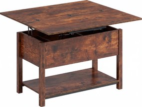 HOMCOM Mesa de centro elevatória e extensível mesa de sala com compartimento oculto prateleira aberta 100x45x50,5cm marrom rústico | Aosom Portugal