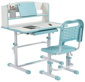 ZONEKIZ Secretária Cadeira Crianças Ajustáveis Altura Ângulo Confortável Estudo Ergonomica Design Moderno 80x54,5x82-104 cm Azul | Aosom Portugal