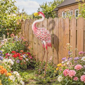 Estátua de Jardim de Flamingo, 28 x 19 x 83 cm, Metal Resistente às Intempéries, Vermelho