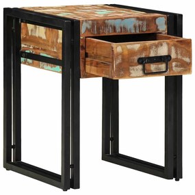 Mesa de Apoio vidaXL com Gaveta Preta 40x40x50 cm em Madeira Recuperada