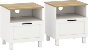 HOMCOM Mesas de Cabeceira Conjunto de 2 Mesas de Cabeceira Modernas com Gaveta Compartimento Aberto Pés de Madeira 45x38x50 cm Branco | Aosom Portugal