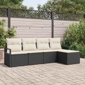 Conjunto de Sofá de Jardim de 5 Peças com Almofadas Preto Polirattan