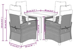 5pcs conj. jantar jardim c/ almofadões vime PE bege misturado