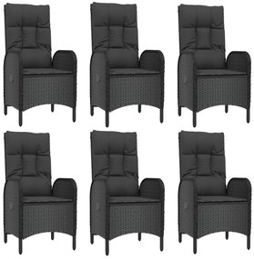 7 pcs conjunto de jantar p/ jardim c/ almofadões vime PE preto