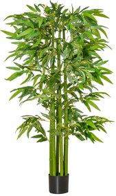 HOMCOM Planta Artificial 160 cm Bambu Artificial com 975 Folhas e Vaso Planta Artificial Decorativa para Interior e Exterior Verde