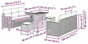 Conjunto de Sofá de Jardim de 9 Peças com Almofadas Pretas em Rattan S