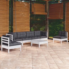 7 pcs conjunto lounge de jardim c/ almofadões pinho maciço