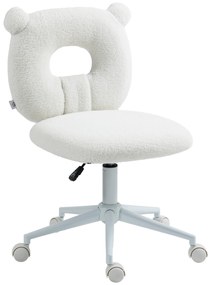 HOMCOM Cadeira de Secretária Tecido em Borrego Cadeira Infantil Giratória com Encosto em Forma de Urso 50x56x80-90 cm Branco
