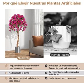 Árvore de azálea artificial 135 CM de seda falsa em vaso com 576 flores 288 folhas Haste de madeira Planta decorativa vermelha