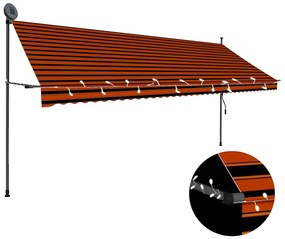 Toldo retrátil manual com LED 400 cm laranja e castanho