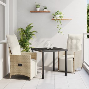 vidaXL Conjunto de Jantar para Jardim em 3 Peças com Almofadas Beijes em Polirattan