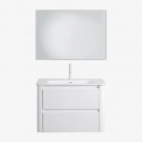 Conjunto De Móvel De Casa De Banho Em Madeira Com Lavatório Integrado Egerton Branco & Led Retangular E Anti-embaciamento 100x70 - Sklum