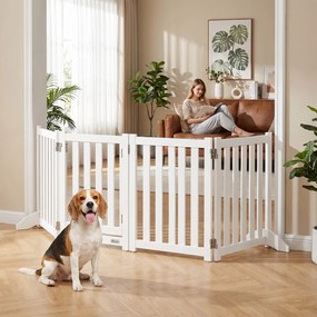 Barreira de Segurança para Cães Dobrável, 205 x 30 x 60 cm, 4 Painéis com Porta, Branco