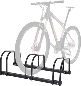 HOMCOM Suporte Estacionamento 3 Bikes Aço Robusto Interior Exterior Seguro 76x33x27cm Preto | Aosom Portugal