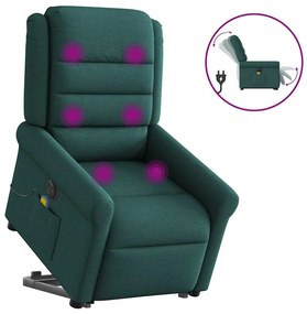 vidaXL Poltrona elétrica elevatória massagens tecido verde-escuro