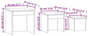 Mesas de encastrar 3 pcs contraplacado branco/carvalho sonoma