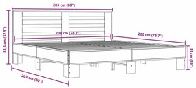 Estrutura de cama 200x200 cm derivados madeira/metal