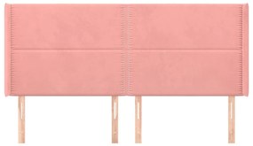 Cabeceira cama c/ abas veludo 203x16x118/128 cm rosa