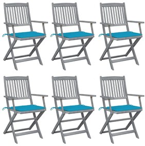 vidaXL Cadeiras exterior dobráveis c/ almofadões 6 pcs acácia maciça