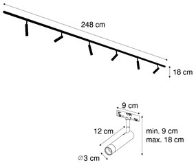 Modern railsysteem met 6 spots beige met zwart 1-fase - Slimline Uzzy