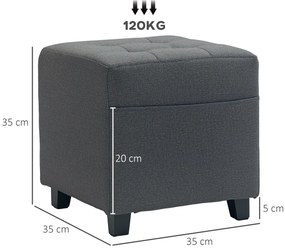 Apoio para os Pés Sala de Estar Banco Estofado em Linho com Bolso Late